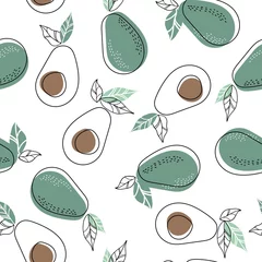 Wall murals Avocado Background with avocado fruit slices on a white background. Seamless pattern with avocado.