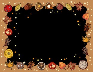 Autumn cute cozy chalkboard banner with trendy fall elements. Autumn festive poster. Cute template for agenda, planners, check lists, and other stationery