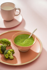 Homemade vegetable baby food. Broccoli puree for baby