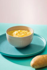 Homemade vegetable baby food. Potato puree for baby