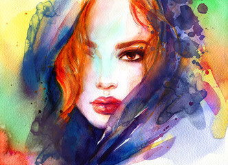 beautiful woman. fashion illustration. contemporary watercolor painting - obrazy, fototapety, plakaty