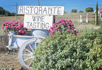 Wine tasting sign in the countryside - Tuscany, Italy