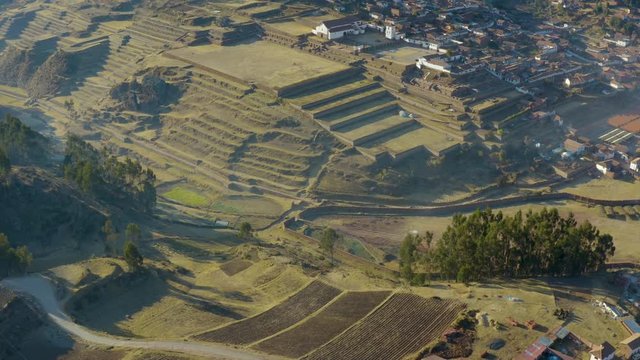 Ancient town of Chinchero constructed by Tupac Inca Yupanqui. Today a small town is on a hilltop, above inca ruins. 