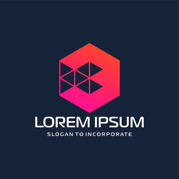 Number 3 three and hexagon logo design. technology digital with colorful triangle. construction software concept- Vector