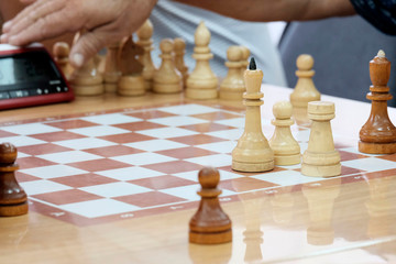 Chess, Board game. The game concept. Developing the abilities of using old games. People of...