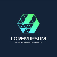 Number 4 four and hexagon logo design. technology digital with colorful triangle. construction software concept- Vector