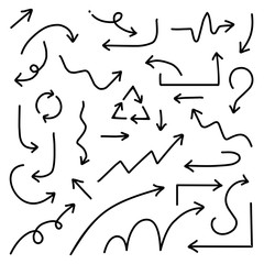 Black arrows hand drawn icons isolated on white background