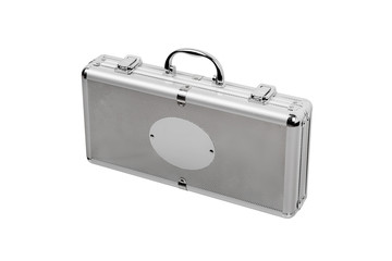 Aluminum briefcase case with metal corners isolated on white