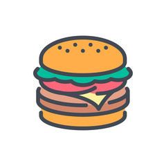 Burger color line icon. Hamburger vector outline colorful sign.