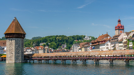 Scenic panorama view on city Lucerne, old town and river