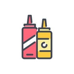 Ketchup and mustard color line icon. Sauces vector outline colorful sign.