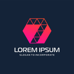Number 7 seven and hexagon logo design. technology digital with colorful triangle. construction software concept- Vector