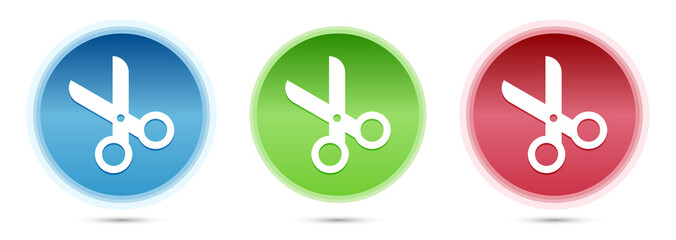 Scissors icon glass round buttons set illustration