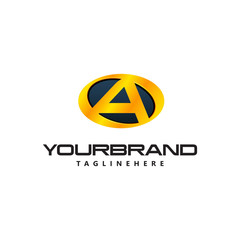 Golden Letter A logo curved oval shape. Auto Guard badge auto logo