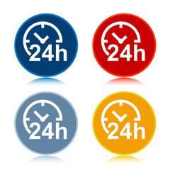 24 hours clock icon trendy flat round buttons set illustration design