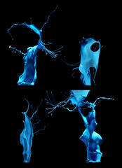 Collection splash of blue paint isolated on black background