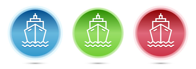 Ship icon glass round buttons set illustration