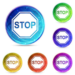 Stop sign icon digital abstract round buttons set illustration