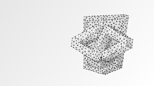 HTML code Bracket model. Coding technology, software programming concept. Abstract, digital, wireframe, low poly mesh, vector polygonal white origami 3d illustration. Triangle, line, dot star