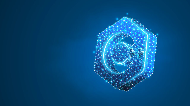 C plus coding language sign. Device, programming, developing concept. Abstract, digital, wireframe, low poly mesh, Raster blue neon 3d illustration. Line, dot