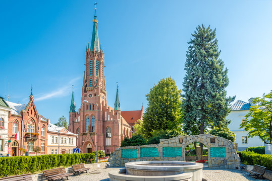 View at the Basilica building in small town Grybow - Poland