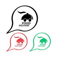 Bubble with fast food delivery for catering design. Covered food. Restaurant sketch icon. Online shopping. Vector illustration.