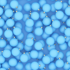 Seamless pattern of blue christmas balls. 3D Rendering. 
