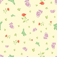 Fototapeta premium Vector rose and bail with small leafs seamless