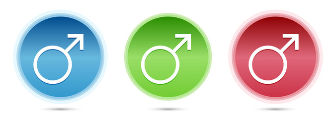 Male symbol icon glass round buttons set illustration