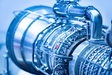 Industrial concept. Turbine in the engineering company. Engineering. Complex equipment in modern production. Manufacture of turbines.