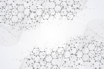 Science network pattern, connecting lines and dots. Technology hexagons structure or molecular connect elements.