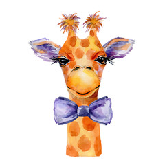 Watercolor giraffe portrait.