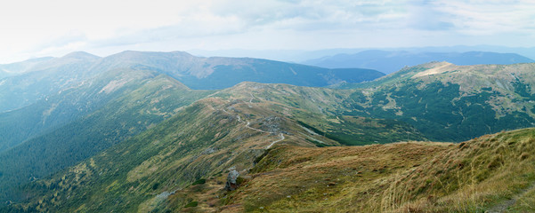 Old and beautiful Carpathian mountains.  Mountain ridge road