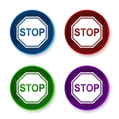 Stop sign icon shiny round buttons set illustration