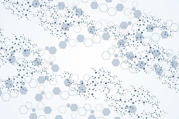 Science network pattern, connecting lines and dots. Technology hexagons structure or molecular connect elements.