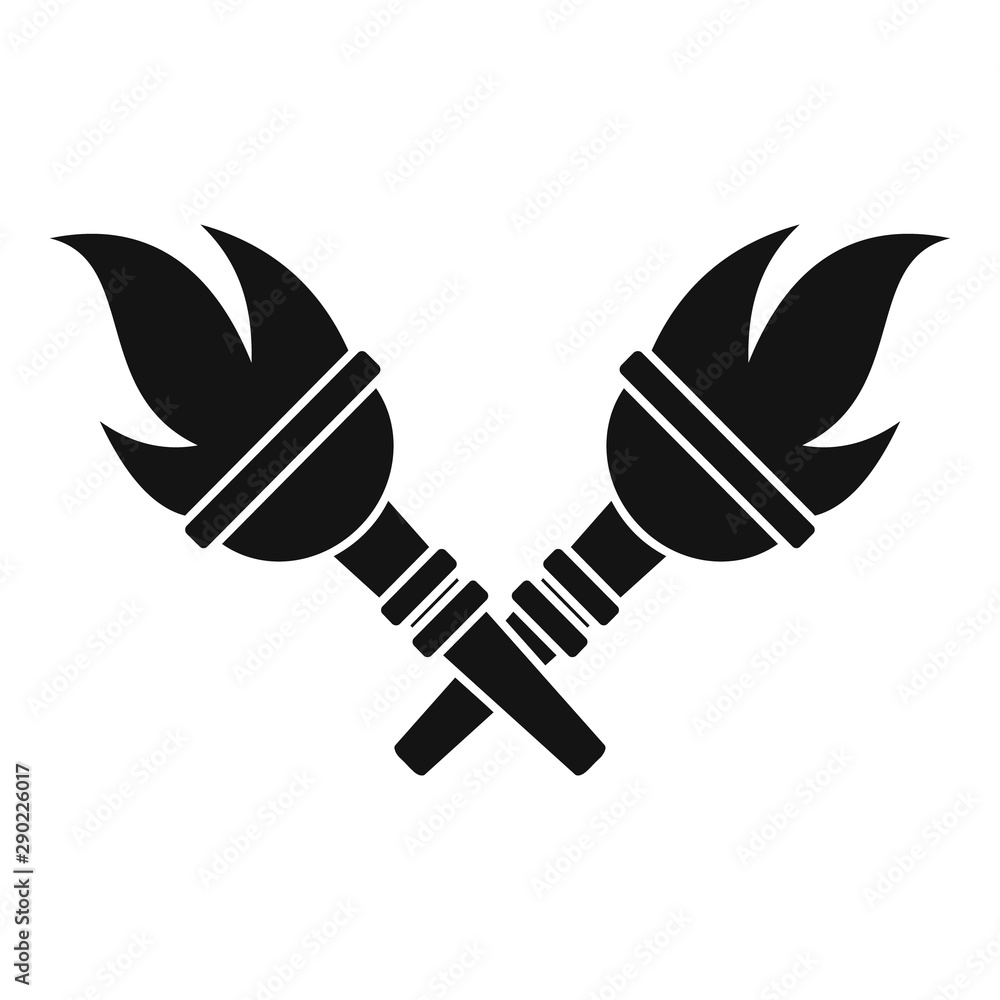 Poster crossed torch icon. simple illustration of crossed torch vector icon for web design isolated on whit