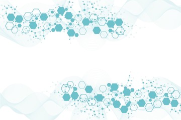 Modern futuristic background of the scientific hexagonal pattern. Virtual abstract background with particle, molecule structure for medical, technology, chemistry, science. Social network vector