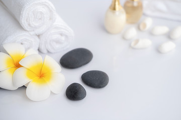 Naklejka na ściany i meble Spa treatment concept. Spa background with spa accessories on white background.