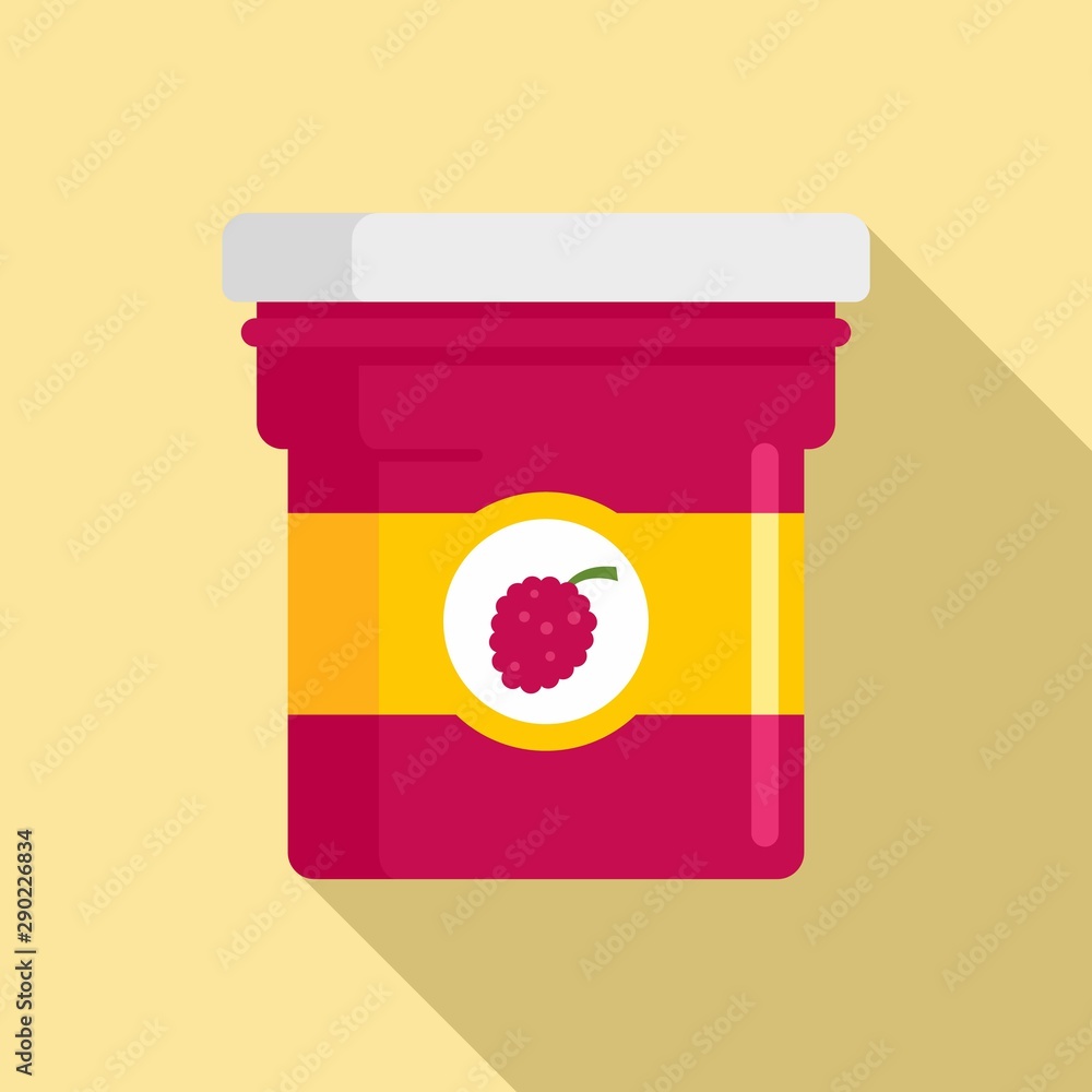 Poster raspberry jam jar icon. flat illustration of raspberry jam jar vector icon for web design