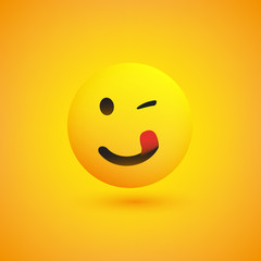 Smiling Emoji with Stuck Out Tongue - Simple Happy Emoticon on Yellow Background - Vector Design