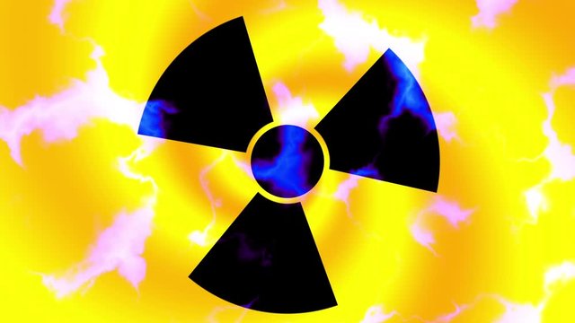 Spinning a radiation warning symbol. Looping footage.