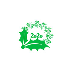 Vector green christmas wreath icon - traditional winter wreath closeup isolated. Merry Christmas and Happy New Year 2020