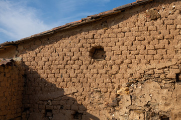 Entire adobe bricks wall in the house