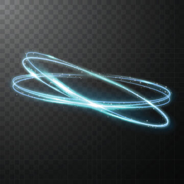 Blue glowing shiny spiral lines abstract light speed and shiny wavy trail
