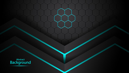 Dark abstract background with overlap layers. Luxury design concept. Abstract technological hexagonal background.