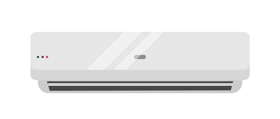 Split air conditioner realistic vector illustration. Modern weather control electrical appliance hanging on wall. Air cooling, purifying and heating tool for office room isolated on white background.