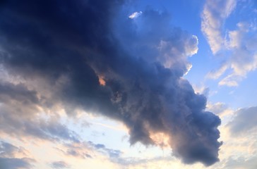 Dramatic cumulonimbus clouds right before and during a thunderstorm over northern europe
