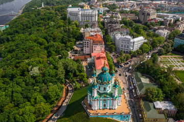 Aerial top view of Saint Andrew's church from above