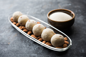 Semolina / Rawa/ Rava Laddu or Laddoo Or Ladu Laddu, a popular sweet dish from Maharashtra, India