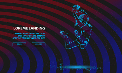 Basketball Slam dunk by Basketball Girl Player. Vector Sport Background for Landing Page Template. © leographics